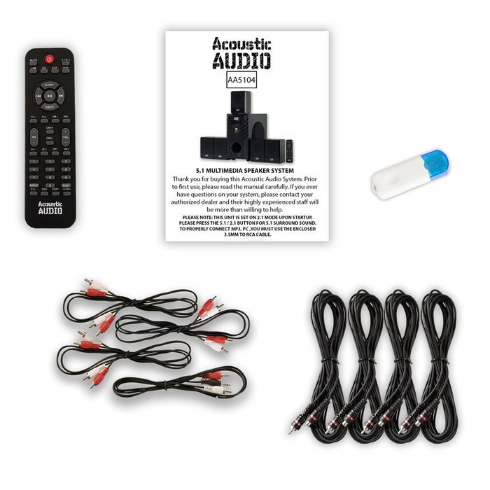 Acoustic Audio AA5104 Home Theater 5.1 Speaker System with USB Bluetooth and 4 Extension Cables