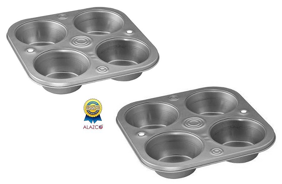 2 ALAZCO Toaster Oven 4 Cup Muffin Pan Roasting Pans Cupcakes Fast Baking Serving Size Quiche Meatloaf N2