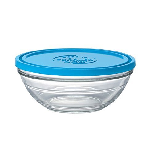 Duralex Made In France Lys Round Bowl with Lid, 0.5 quart, Clear/Blue N2