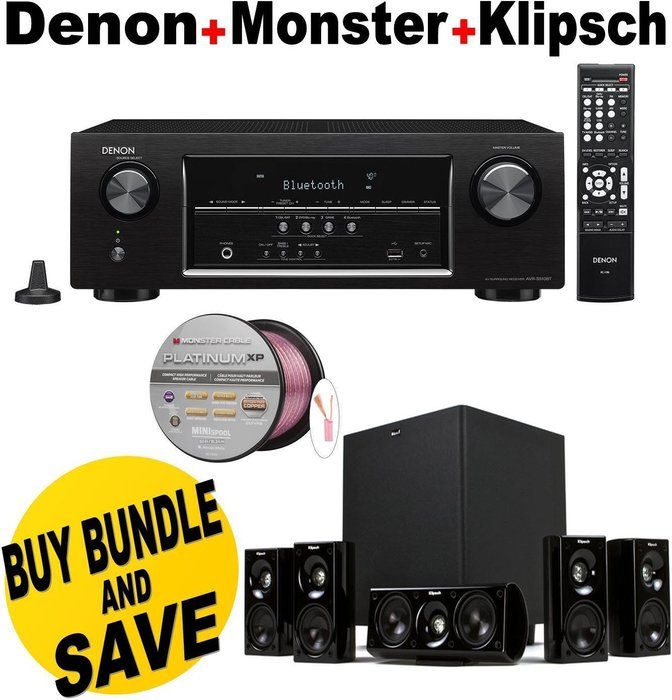 Denon AVR-S510BT 5.2 Channel Full 4K Ultra HD A/V Receiver with Bluetooth + Klipsch HDT-600 Home Theater System...