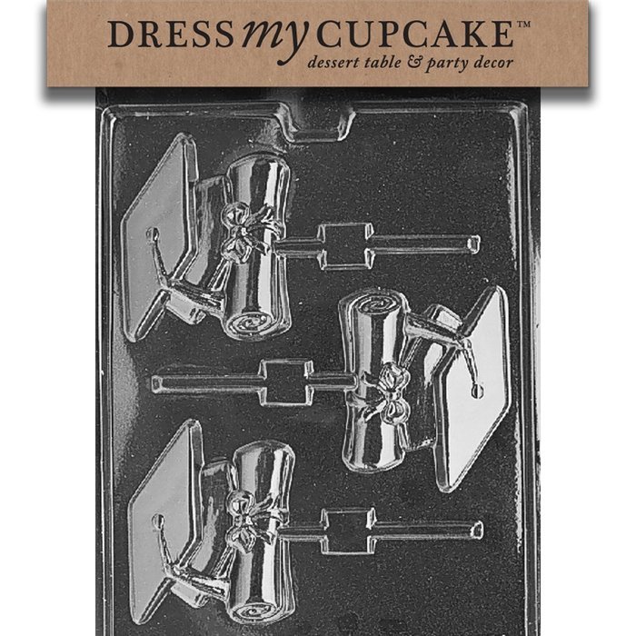 Dress My Cupcake DMCM069 Chocolate Candy Mold, Cap and Diploma Lollipop