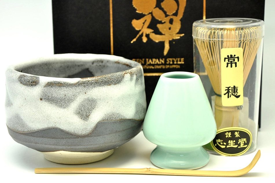 Japanese Mino Yaki ware Matcha Bowl And Tea Ceremony Set Green Tea 11.5 / 11.5 / 8cm (4.5 / 4.5 / 3.1inch)[7397] N5