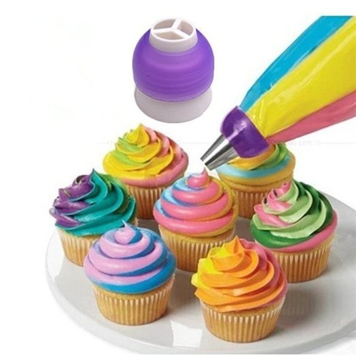 YING LAN ColorSwirl 3-Color Coupler Icing Piping Bag Nozzle Converter Decorating Kit for Cupcake Fondant Cookie N2