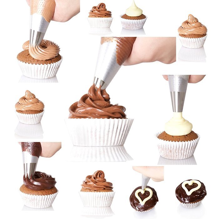 CAKE DECORATING KIT &ndash; Full Set with Pastry Bag, Piping Bags and Tips and FREE Cleaning Brush &ndash; 5 Large Popular... N4