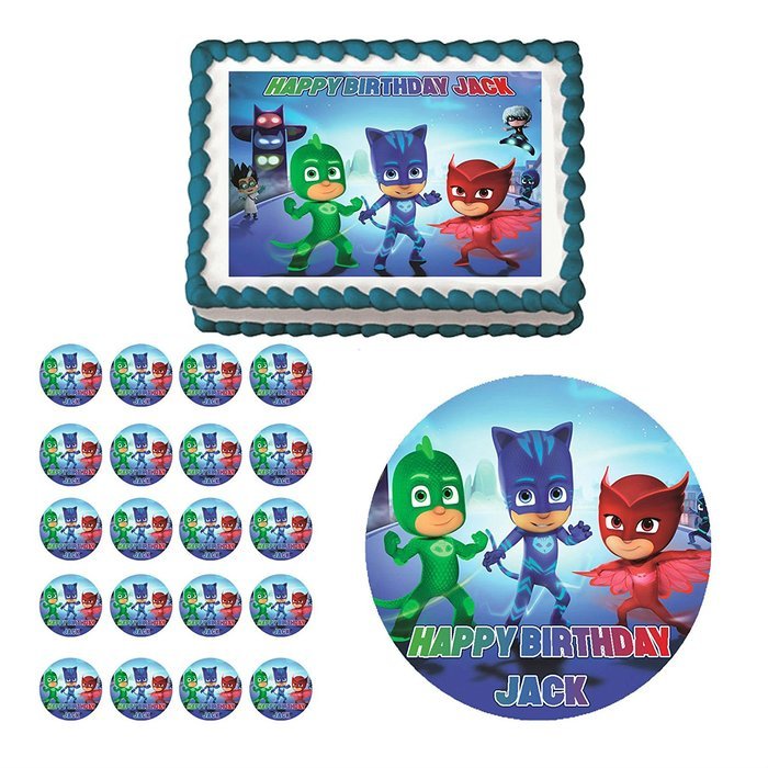 PJ Masks Edible Birthday Party Cake Cupcake Toppers Icing Decorations Best Selling Prod (A4 (8.10.5))