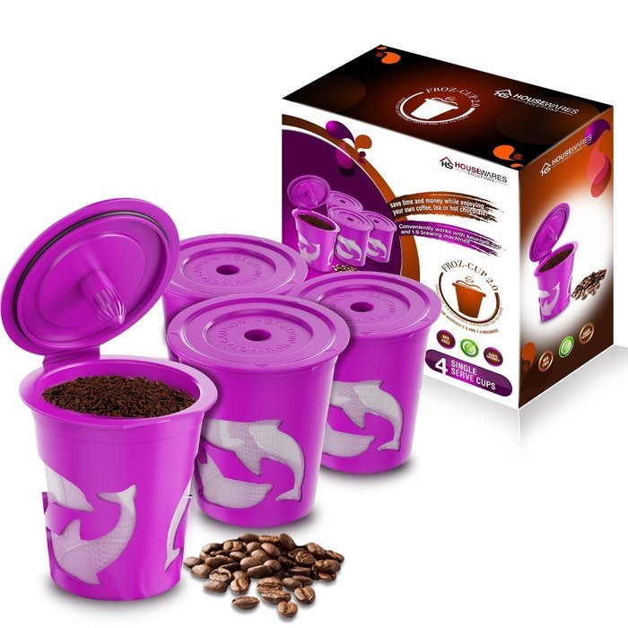 FROZ-CUP 2.0 - 4 Refillable/Reusable K Cups for Keurig 2.0 - K200, K300, K400, K500 Series and all 1.0 Brewers... N8