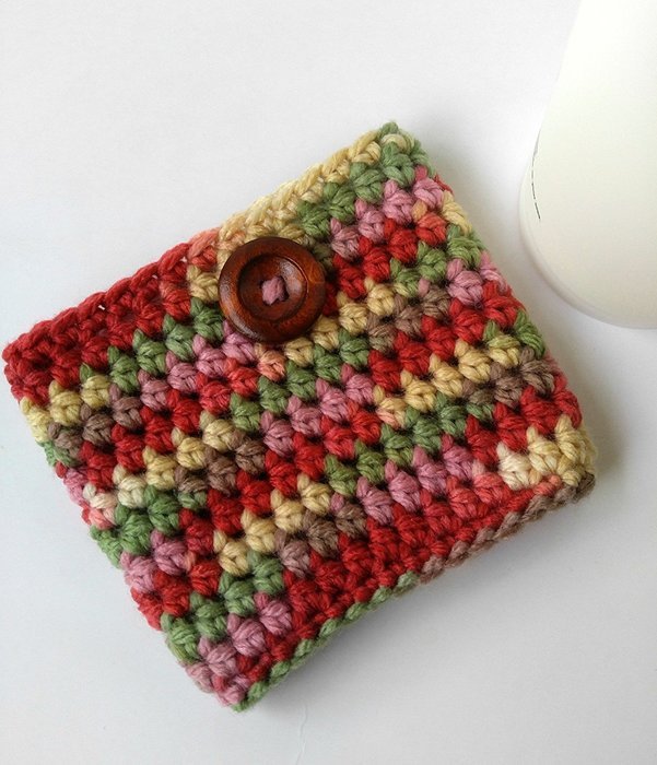 Crochet Coffee Sleeve Pink Yellow Green N3