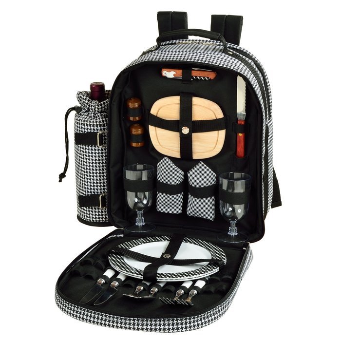 Picnic at Ascot - Deluxe Equipped 2 Person Picnic Backpack with Cooler & Insulated Wine Holder - Trellis Blue N8