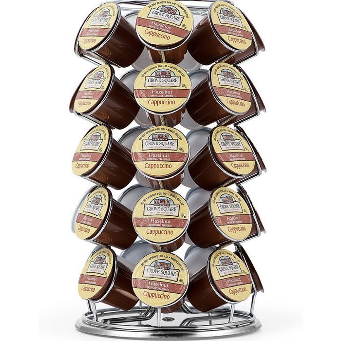 K Cup Holder, 35 Pod Capacity K-Cup Coffee Pod Storage Carousel Holder Spin Rack Coffee Pod Holder Chrome/Silver N3
