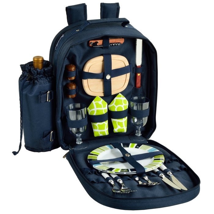 Picnic at Ascot - Deluxe Equipped 2 Person Picnic Backpack with Cooler & Insulated Wine Holder - Trellis Blue N9
