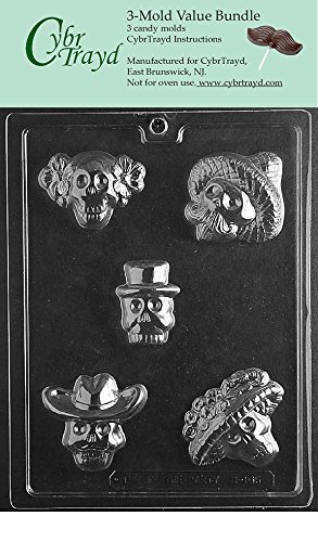 CybrTrayd H165-3BUNDLE Day of The Dead Chocolate Candy Mold with Exclusive Copyrighted Chocolate Molding Instructions