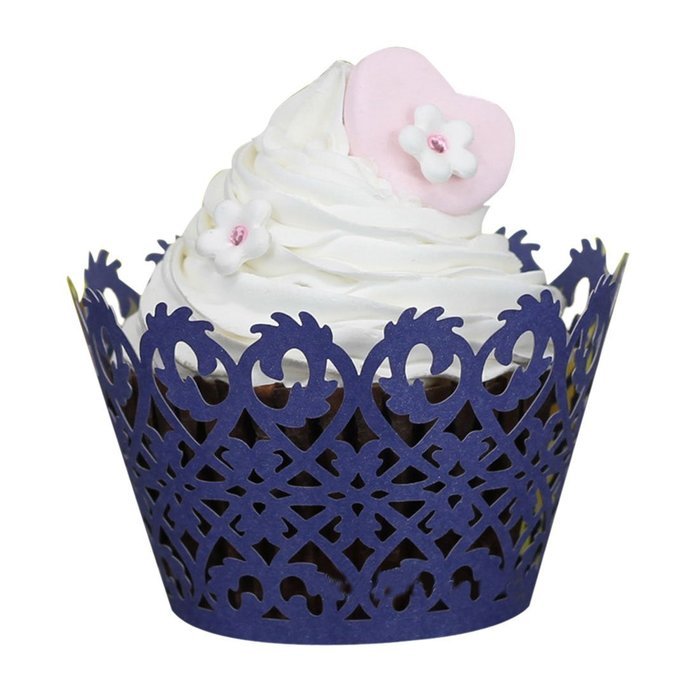 Voberry 50pc New! Little Vine Lace Cut Cupcake Wrapper Liner Baking Cup Muffin (Blue) N4