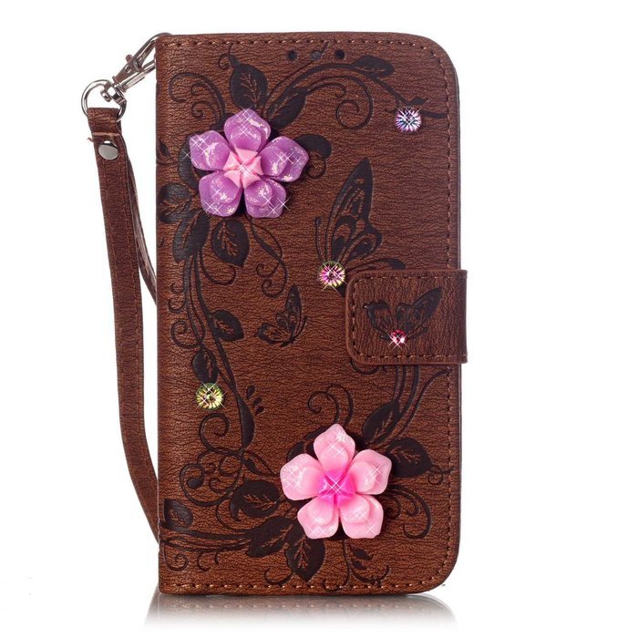 iPhone 7 Case, iPhone 7 Wallet Case,PHEZEN Beauty Luxury Handmade Rose Flower Butterfly Bling Diamond PU Leather... N34