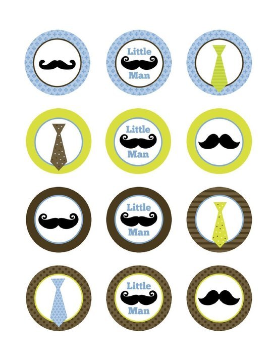 Little Man & Mustache Party Edible Cupcake Toppers Decoration