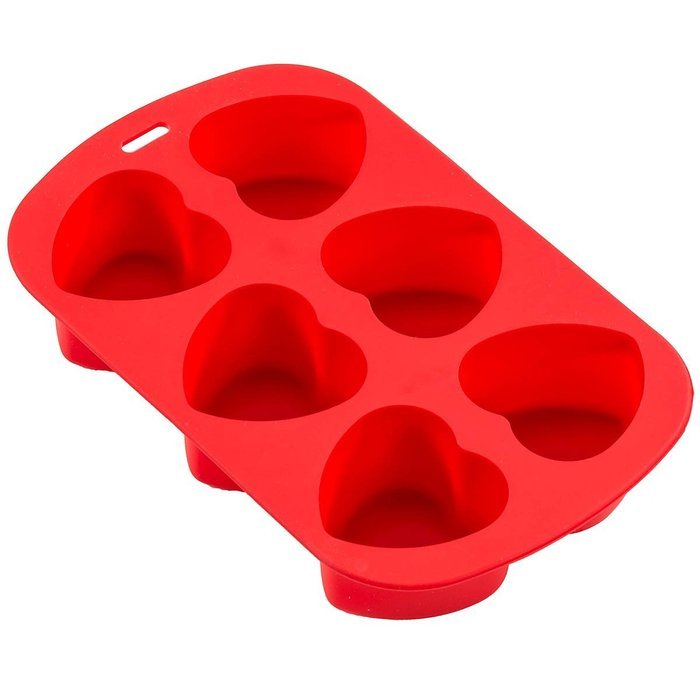 Sorbus 6-Cavity Silicone Heart Mold Pan, Red
