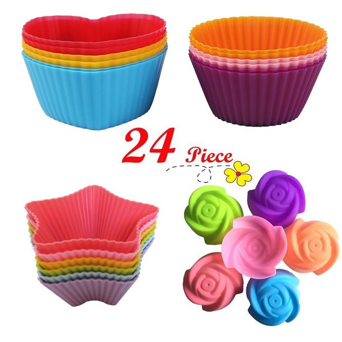 U Choicetore 24 Pcs Silicone Baking Cup/Silicone Cupcake Cup/Muffin Silicone Cup/ Cupcake Liners Each with 6 Different... N4