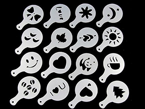 Efanr 16PCS/Set Plastic Coffee Latte Garland Mould Printing Model Template Pad Duster Spray Cappuccino Fancy Coffee... N3