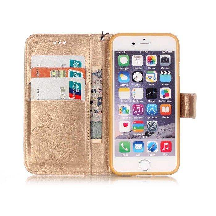iPhone 7 Case,PHEZEN Embossed Flower Butterfly PU Leather iPhone 7 Wallet Case [Magnetic Closure] [Credit Card... N19