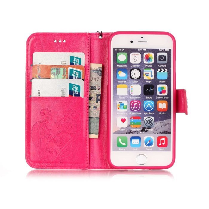 iPhone 7 Case,PHEZEN Embossed Flower Butterfly PU Leather iPhone 7 Wallet Case [Magnetic Closure] [Credit Card... N21