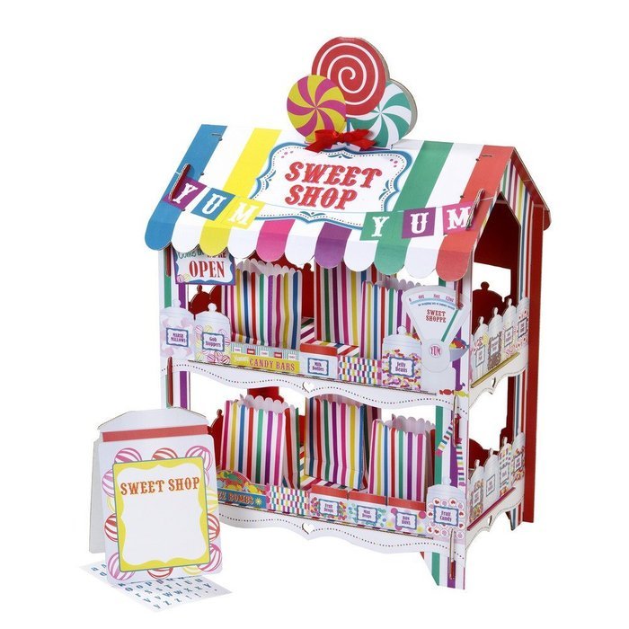 Talking Tables Street Stalls Sweet Shop Multi Stripe 2 Tier Treat Holder Stand, Multicolor N3