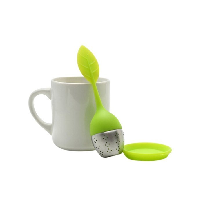 Sweet Leaf Silicone Loose Tea Infuser with Resting Plate, Set of 2 N6
