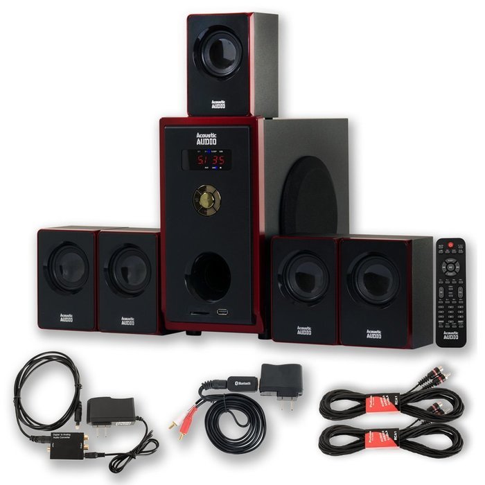 Acoustic Audio AA5103 800W 5.1 Speaker System with Bluetooth, Optical Input and 2 Extension Cables AA5103BD-2 N2