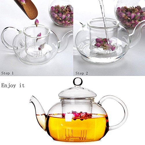 Zytho(TM) Practical Heat Resistant Glass Teapot with Infuser Coffee Tea Leaf Herbal Classic 400ML/600ML/800ML/... N3