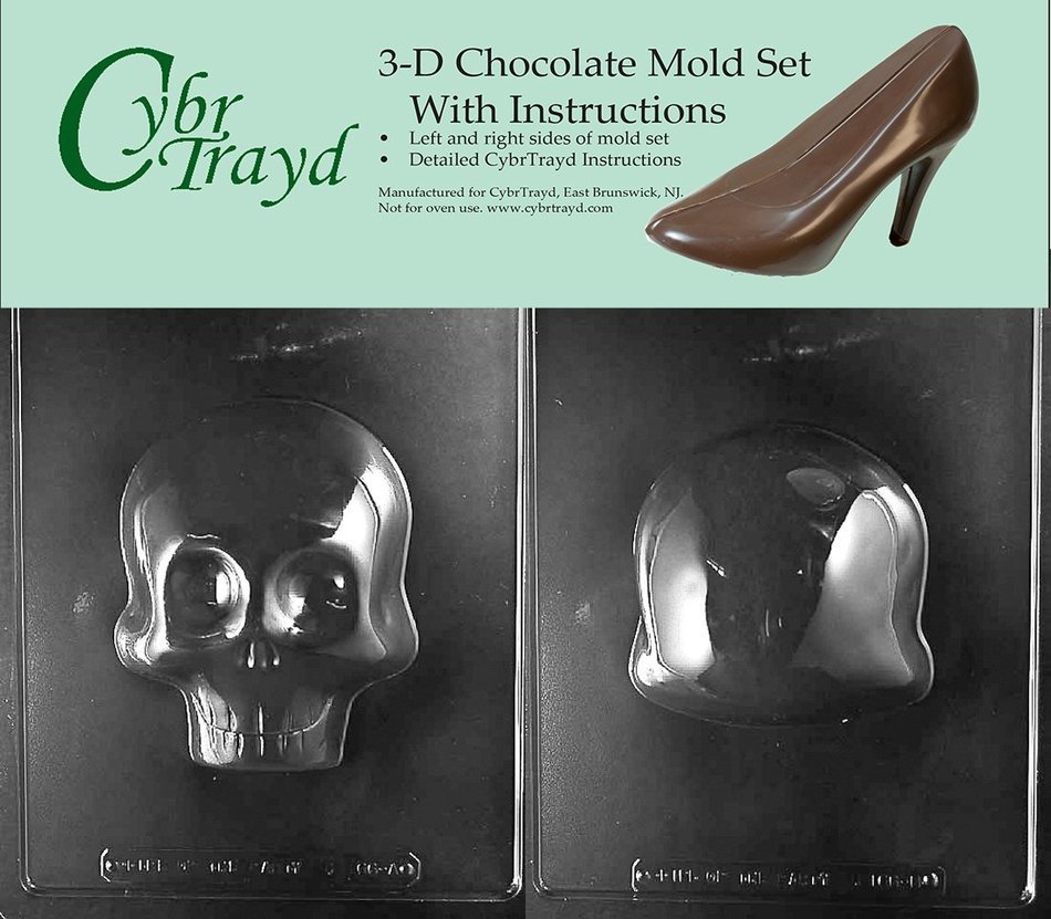 Cybrtrayd H166AB Large 3D Skull Chocolate Candy Mold Bundle with 2 Molds and Exclusive Cybrtrayd Copyrighted 3D...