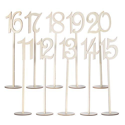 20 Pieces Mini Wooden Chalkboard Table Numbers Stick Set With Base French Font Wedding Birthday N2