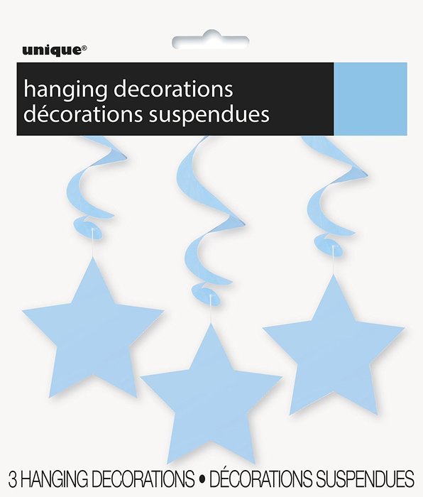 Hanging Star Decorations, 26", Light Blue, 3 Count N14