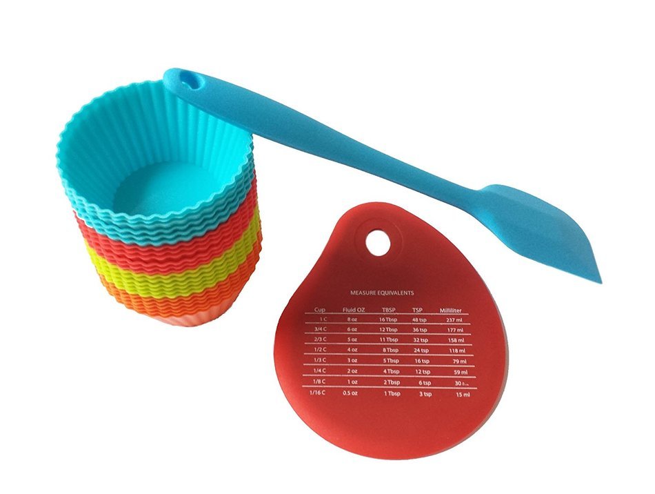 Set Of 24 Premium Silicone Baking Cups With BONUS Silicone Scraper & Silicone Spatula &ndash;For Perfectly Baked, Mouth... N9