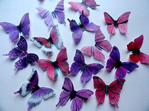 24 PURPLE & PINK Small 1.75" Size Decorative Wafer Paper Butterflies&copy; Edible Butterflies Decorations Edible Image... N4