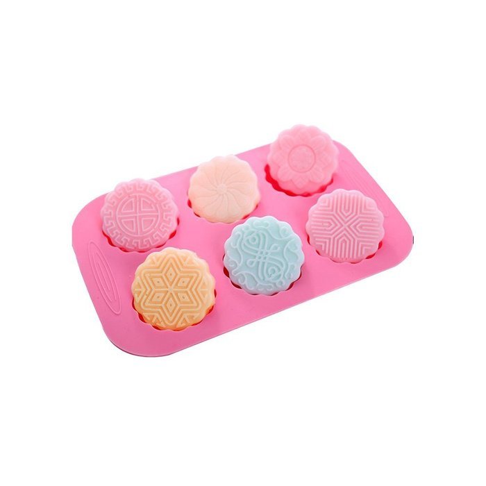 X-Haibei 6-Cavity Round Mixed Mooncake Chocolate Jello Soap Lotion Bar Silicone Mold