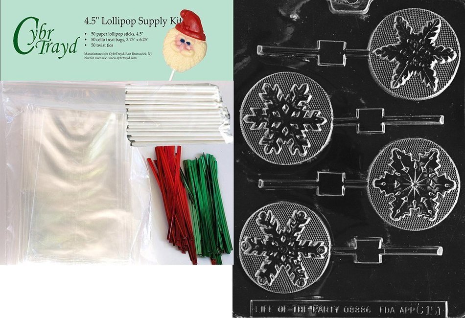 Cybrtrayd C151 Assorted Snowflakes Lolly Life of the Party Chocolate Candy Mold with Exclusive Cybrtrayd Copyrighted... N3
