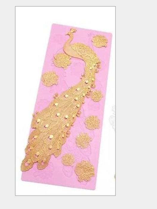 New Golden Peacock Cake Lace Fondant Mat Silicone Mold Cake Decorating Baking Mold Sugar Craft Cake Pink Color N3