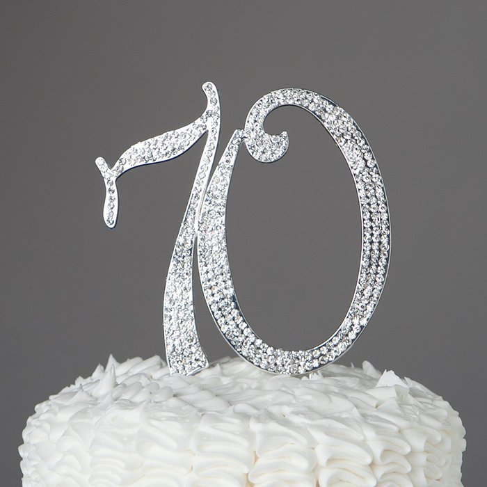 70 Cake Topper for 70th Birthday or Anniversary Rhinestone Number Party Supplies (Silver) N8