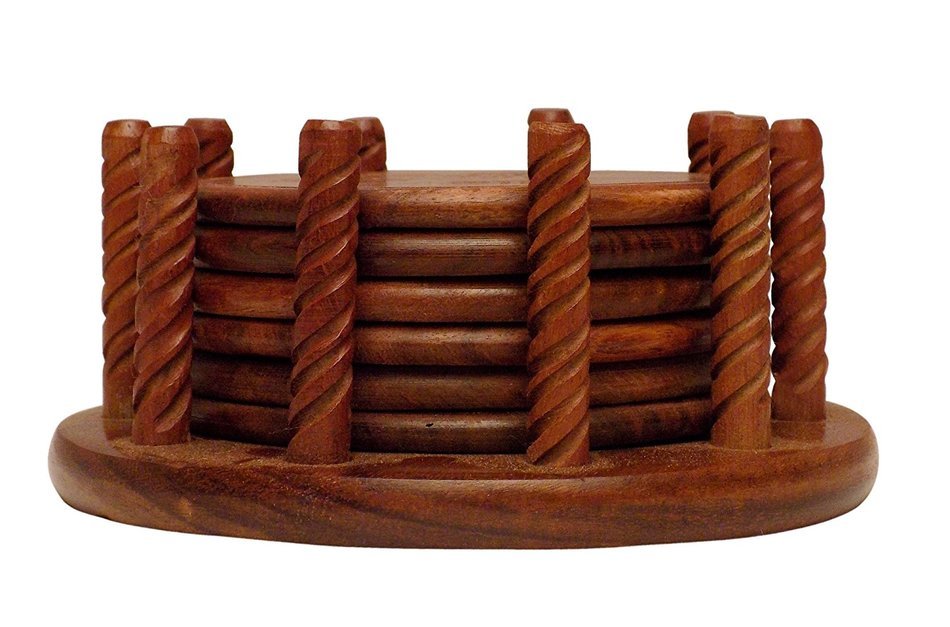 Crafts'man Beautiful Handmade Retro Wood Coaster Set. N3