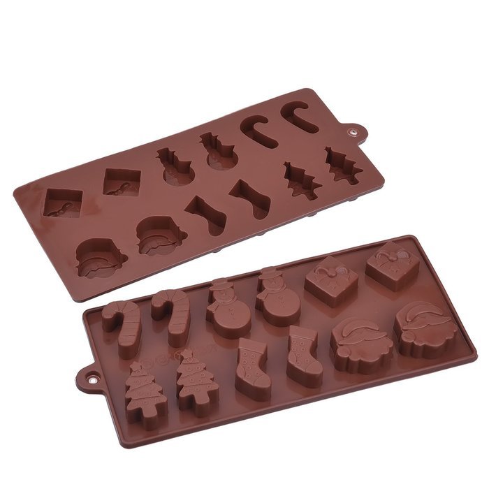 Mudder 2 Pack Silicone Christmas Chocolate Molds, Cake Candy Jelly Ice Tray Mould, Coffee N5