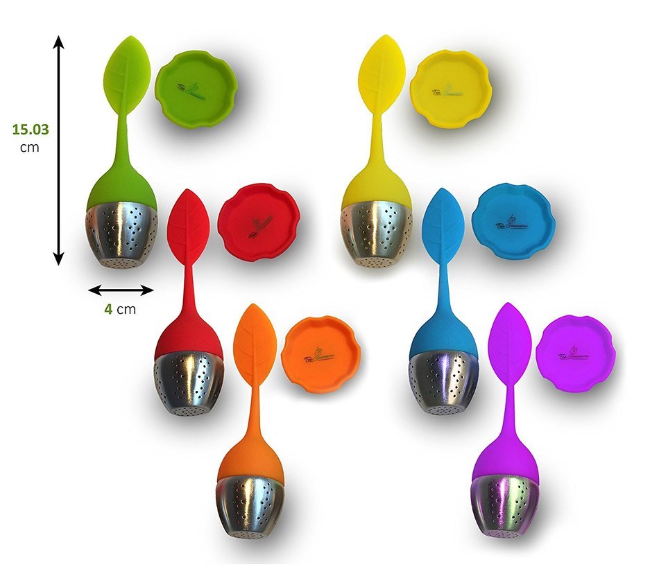 Tea Commission Tea Infuser Set of 6, Steeper Strainer Silicone & Stainless Steel Mesh Basket (Rainbow) for Loose... N15