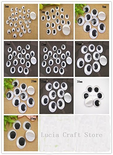 5/7/8/10/12/15/20/25/30/40mm Plastic Wiggly Googly Eyes for Toy Accessory (With Self-adhesive) (6pcs 40mm) N3