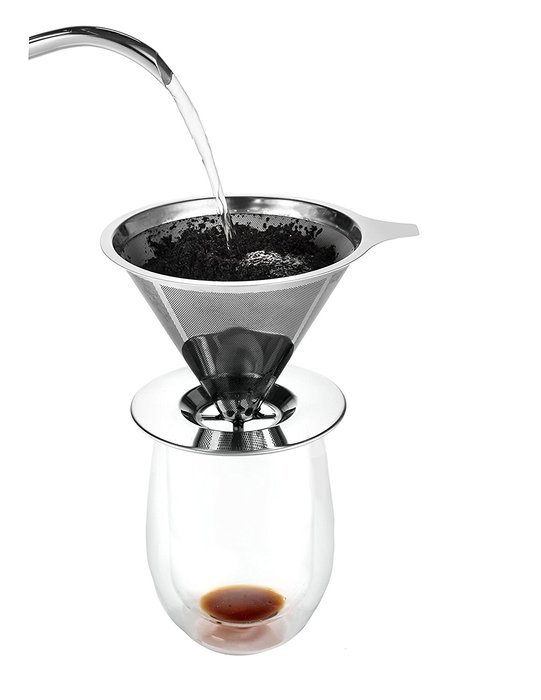 Osaka Stainless Steel Pour Over Cone Dripper, Reusable Coffee Filter with Cup Stand "Kinkaku-ji" N5