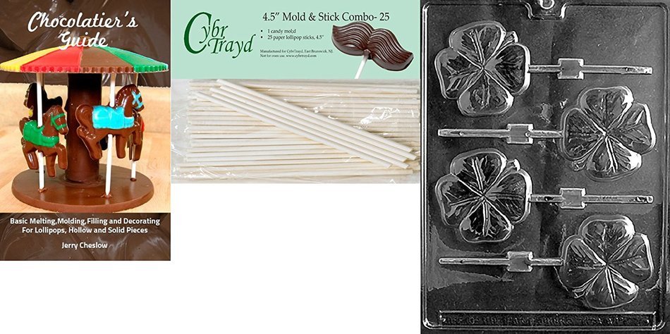 Cybrtrayd P002 Shamrock Lolly Chocolate Candy Mold with Exclusive Cybrtrayd Copyrighted Chocolate Molding Instructions... N5