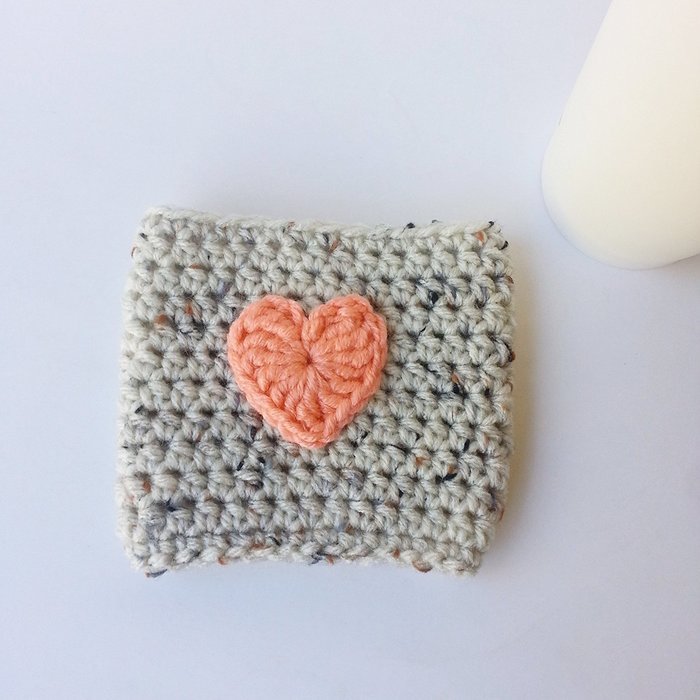 Coffee Cozy Oatmeal with Coral Heart Applique N3