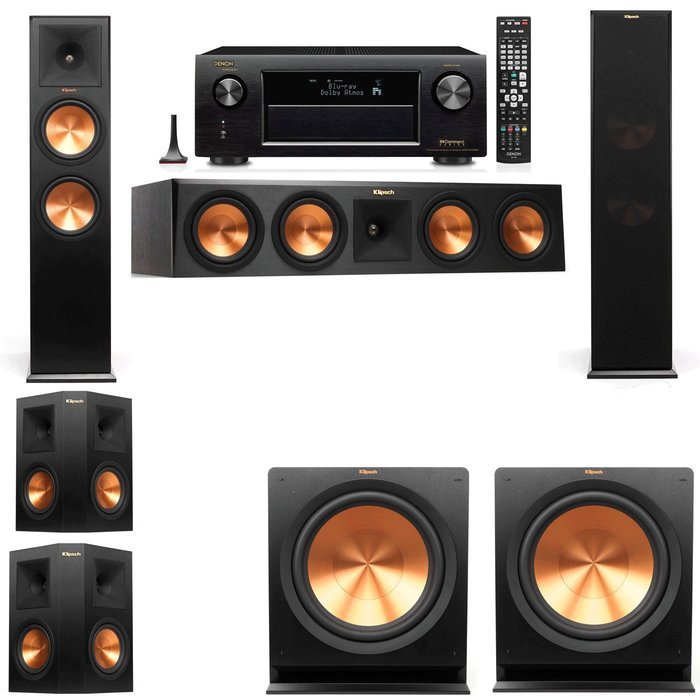 Klipsch RP-280F Tower Speakers-R112SW-5.2-Denon AVR-X4100W