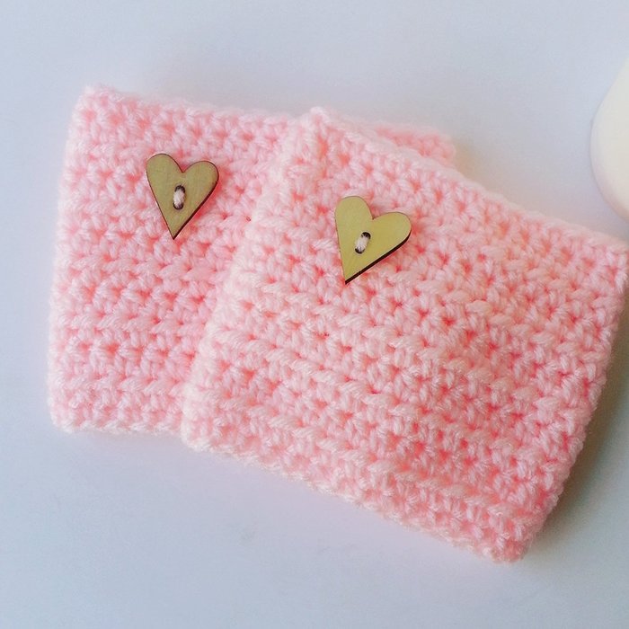 Travel Mug Cozies Two Cozy Set Coffee Lovers Gift Set of Two Pink Heart Buttons N2