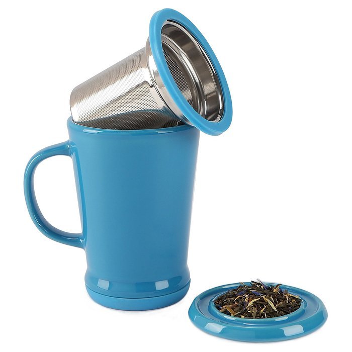 casaWare Tilt and Drip Tea Infuser Ceramic Mug, 14-Ounce (Matcha Green) N24