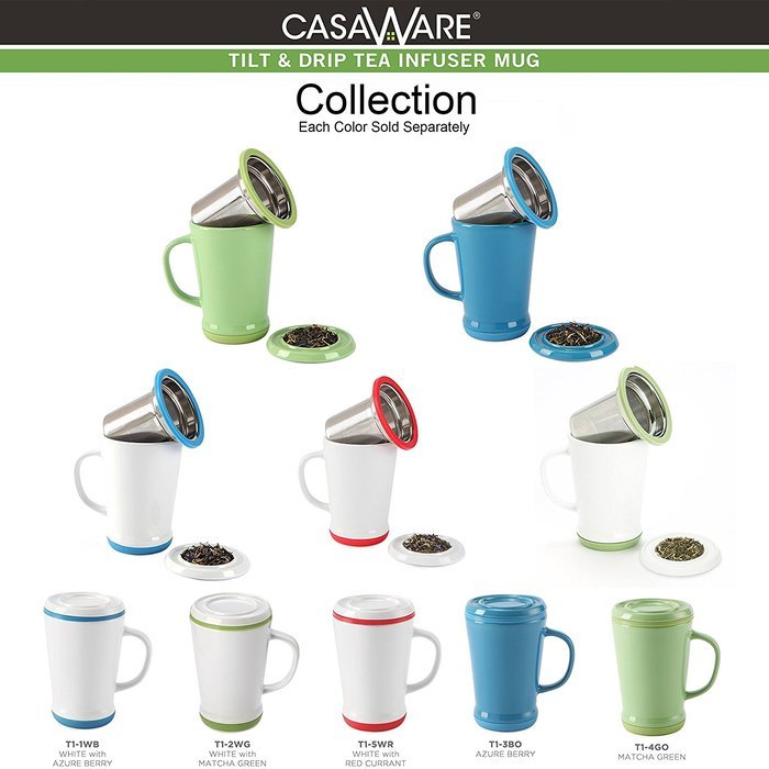 casaWare Tilt and Drip Tea Infuser Ceramic Mug, 14-Ounce (Matcha Green) N25