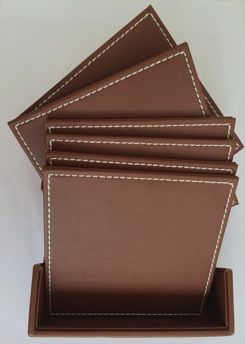 XICHEN&reg; Leather Coasters - Upscale With Coaster Holder Square -6 Piece Set With Holder (Brown) N10
