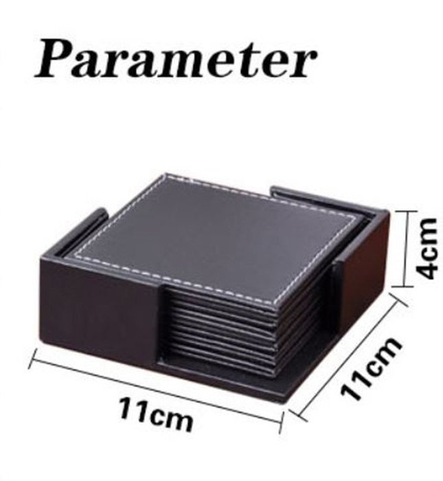 XICHEN&reg; Leather Coasters - Upscale With Coaster Holder Square -6 Piece Set With Holder (Brown) N11