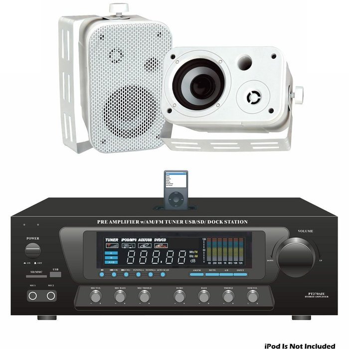 Pyle PT270AIU 300 Watts Stereo Receiver AM-FM Tuner, USB/SD, Ipod Docking Station & Subwoofer Control Bundle with...
